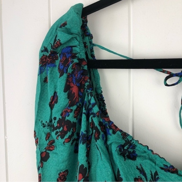 Free People Womens Hilary Printed Long Sleeve Green Floral Top Medium - Picture 5 of 13